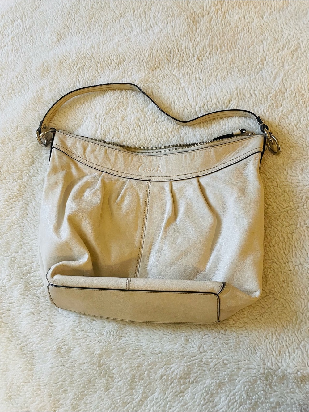 Coach Soho Pleated Leather Hobo Bag Beige